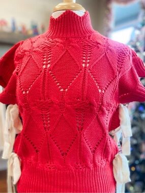 &merci Red Knit Mock Neck Sweater with Side Tie Detail Size Medium